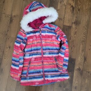 Weatherproof Kids Pink and Blue Striped Puffer Jacket Size 6